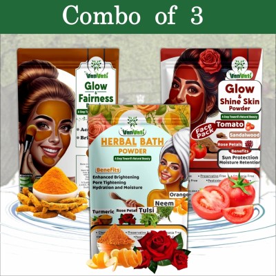 Vanvati Glow & Fairness, Glow & Shine & Herbal Bath Powder Combo Face Skin Care Powder(150 g)