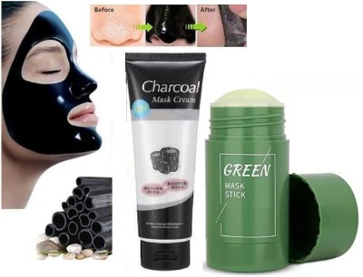 ADJD Anti Blackhead Remover Charcoal Face Mask Cream & Green Tea Purifying Clay Stick Mask Oil Control Anti Acne Eggplant Cleaning Solid Mask(170 ml)