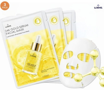 LORSHEL 24 k Gold Face Mask Bio 24 k Gold Face Sheet Mask Smooth Soft Skin(75 ml)