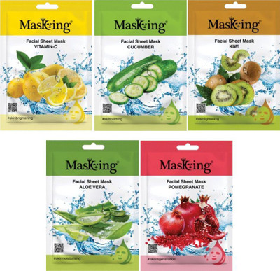 MasKing Beauty Facial Sheet Mask for Skin Calming, Glowing, Lightening, Regenerating & Moisturizing for Women & Men Combo Pack of 5(100 ml)