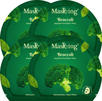 MasKing Superfood Broccoli facial sheet mask for glowing Skin and Hydrating, Pack of 4(80 ml)