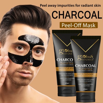 Globus Naturals Charcoal Peel Off Mask For Blackhead, Dead Skin & Tan Removal, Set of 2(200 g)