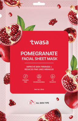 Twasa Pomegranate Facial Sheet Mask For Hydrating, Soothing, Fine Lines & Wrinkles(20 ml)