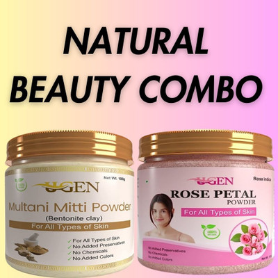 Ugen Healthcare Natural Beauty Combo Multani Mitti & Rose Powder for Spotless Smooth Skin| Each(100 g)