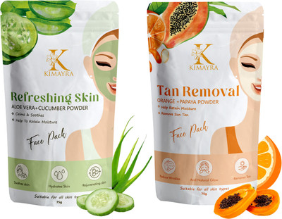 KIMAYRA Aloevera + Cucumber &Orange + Papaya Face Pack Powder Reduce Wrinkles/Fine Lines(150 g)