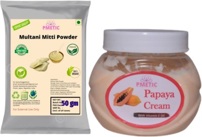 pmetic 200Gm Papaya Cream, 50Gm Multani Mitti Powder For Face(250 g)