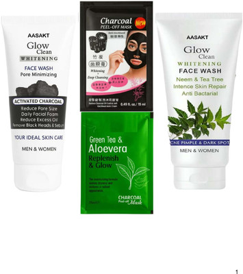 AASAKT Brightening Charcoal Face Wash & Tea Tree Mask Kit(200 ml)