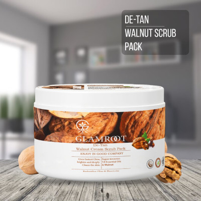 glamroot De-Tan Walnut Scrub Cream Pack With Clove Oil Removes Sun Tan Gives Instant Glow(400 g)