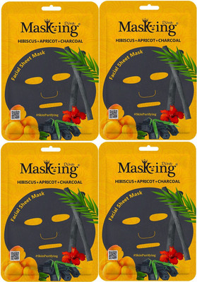MasKing Diva Hibiscus, Apricot & Charcoal Facial Sheet Mask Pack Of 4(100 ml)