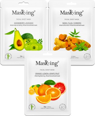 MasKing Neem, Tulsi and Grapefruit Beauty Sheet Mask for Women | Combo Pack of 3(75 ml)