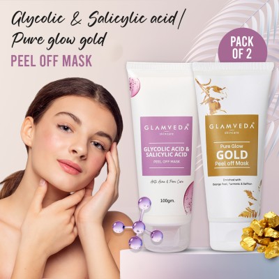 GLAMVEDA Pure Glow Gold & Glycolic & Salicylic Acid Anti Acne Peel Off Mask(200 ml)