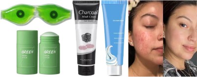 REIMICHI CHARCOAL TUBE, GREEN STICK, ICE CREAM MASK & ALOE VERA EYE MASK COMBO PACK(4 Items in the set)