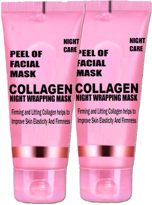 Pink Square Collagen Night Wrapping Peel Off Mask for Skin Firming & Tightening 100ml Pack 2(200 ml)