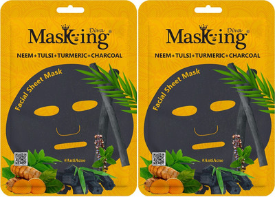 MasKing Diva Neem, Tulsi, Turmeric & Charcoal Facial Sheet Mask Pack Of 2(50 ml)