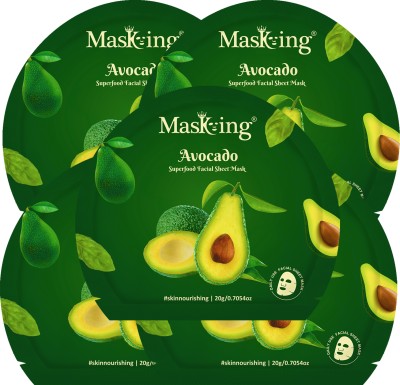 MasKing Superfood Avocado facial sheet mask for glowing Skin and Hydrating, Pack of 5(100 ml)