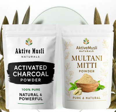 Aktivemusli Multani Mitti & Charcoal Powder Ideal for Skin Removes Dead Skin Detoxifies Skin(100 g)
