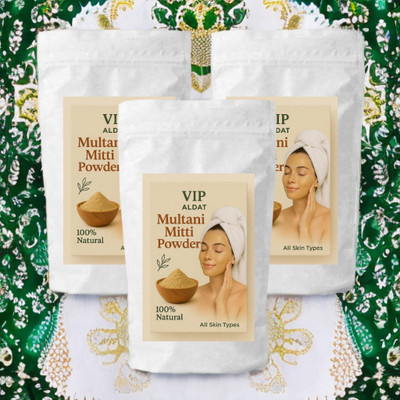 VIP ALDAT Herbal Fresh Multani Mitti 3 Pack – Natural Glow and Detox Blend(450 g)