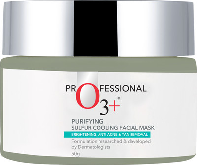 O3+ Purifying Sulfur Cooling Facial Mask with Organic Willow Bark and Mint for Acne Mark Removal and Radiant Glow,(50 g)