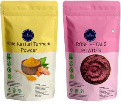 VEDICINE Natural Wild Turmeric Powder (Kasturi Manjal / Amba Haldi / Jangli Haldi) and Rose Petal Powder(200 ml)