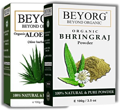 BEYORG Aloe vera Powder & Bhringraj Powder For HairGrowth, Control Hair Fall, ShinyHair(200 g)