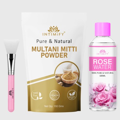 INTIMIFY Pure Natural Multani Mitti Powder 150gm+Rose Water 100ml Combo For Face Glow(250 g)