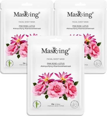 MasKing Bamboo Facial Sheet Mask of Pink Rose & for Skin Purifying Ideal(60 ml)