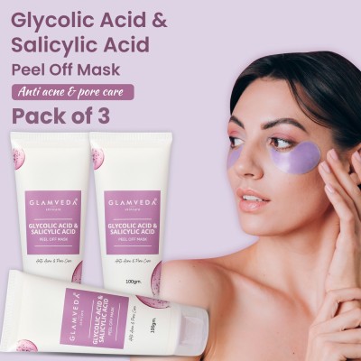 GLAMVEDA Glycolic Acid & Salicylic Acid Anti Acne Peel Off Mask Pack Of 3(300 g)