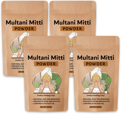 CHITAAKSH Multani Mitti Powder| Bentonite Clay | Great For Hair, Face, Skin (4 Pcs)(400 g)