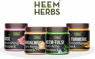 Heem and Herbs Rose Sandalwood Neem-Tulsi Wild Turmeric Facepack pack of 4(100 g)