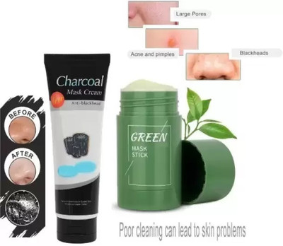 GABBU OIL CONTROL GREEN TEA FACE MUD MASK STICK WITH CHARCOAL TUBE COMBO(170 ml)