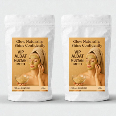 VIP ALDAT Multani Mitti Pure Glow Herbal Brightness Detox Radiance Pack 2 (2×450g)(900 g)