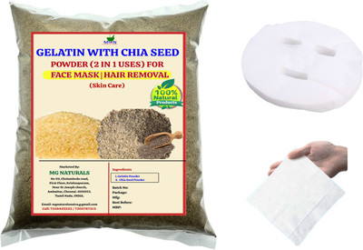 MGBN GELATIN WITH CHIA SEED POWDER (2 IN 1 USES) FOR FACE MASK/HAIR REMOVAL 25 GM (WITH FACE PACK BRUSH)(25 g)