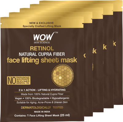 WOW SKIN SCIENCE Retinol Natural Cupra Fiber Face Lifting Sheet Masks-25 Ml – Pack of 5 (125 ml)