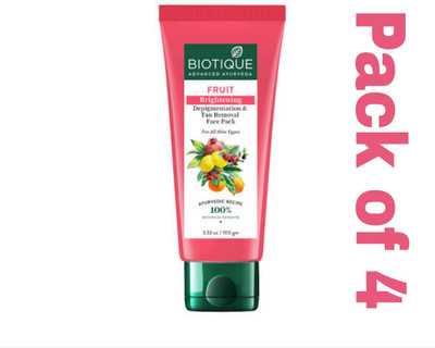BIOTIQUE Fruit Brightening Depigmentation & Tan Removal Face Pack 100gm (Pack of 4)(400 g)