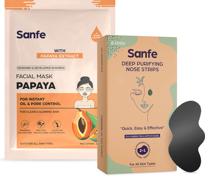 Sanfe Deep Purifying Nose Strips Pack of 6 & Instant Oil Control Papaya Facial Mask(25 g)