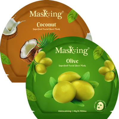 MasKing Superfood Coconut and Olive Sheet Mask for Glowing Skin & Hydrating, Pack of 2(40 ml)