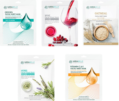 Mirabelle Dazzling Look facial sheet mask ( Pack of 5 )(125 ml)