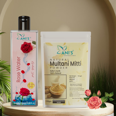 ANI’S Premium Quality Rose Water (Gulab Jal) With Multani For Face & Skin/Eyes  (2 Items In The Set) For Rs. 70 @ 88 %