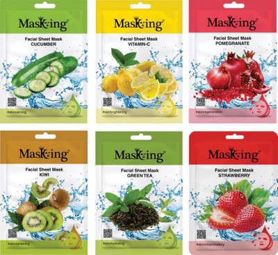 MasKing Beauty Facial sheet mask for Bright & hydrating skin, Daily Skin care(Pack of 6)(120 ml)