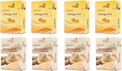 glowious Pack of 8 (4 Orange Peel Powder & Pack of 4 Multani Mitti) face & Skin, (50x8g)(400 g)