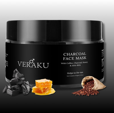 veraku Charcoal Face Mask with Charcoal, Helps to De-Tan (Wash Off)(50 g)