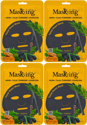 MasKing Diva Neem, Tulsi, Turmeric & Charcoal Facial Sheet Mask Pack Of 4(100 ml)