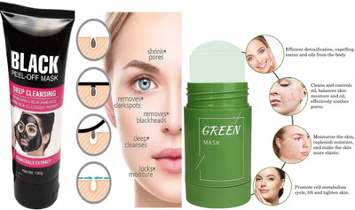 GFSU - GO FOR SOMETHING UNIQUE 130ml charcoal peel off mask & Green Stick Face Mask(170 ml)