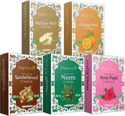 Orgahenna Face Pack – Multani, Orange, Sandalwood, Neem, Rose (5x100g)(500 g)
