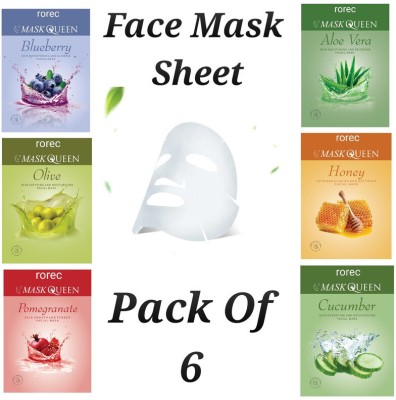 rorec MASK QUEEN Skin Glowing,Brightening Facial Sheet Mask Pack Of 6(120ml)(120 ml)