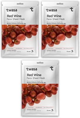 Twasa Red Wine Sheet Mask with Hyaluronic Acid For Soothing, Hydration & Plumps(60 ml)