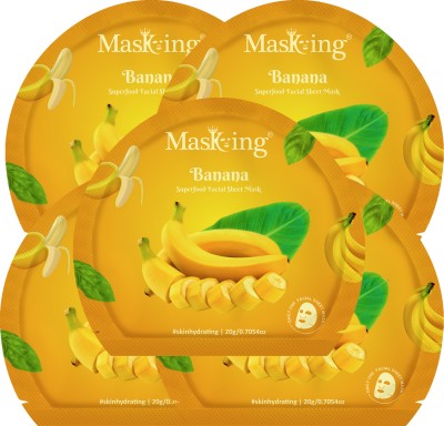MasKing Superfood Banana facial sheet mask for glowing Skin and Hydrating, Pack of 5(100 ml)