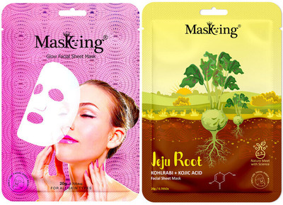 MasKing glow and Jeju Root Kohlrabi + Kojic, Facial sheet mask combo gift set(40 ml)