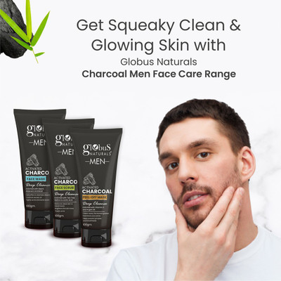 Globus Naturals Charcoal Anti-Pollution Face Care Combo For Men - Face Wash | Face Scrub | Peel Off Mask(3 Items in the set)