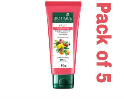 BIOTIQUE Fruit Brightening Depigmentation & Tan Removal Face Pack 50gm (Pack of 5)(250 g)